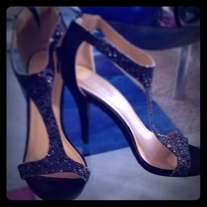 Chinese Laundry Black Iridescent Glitter Sandals S